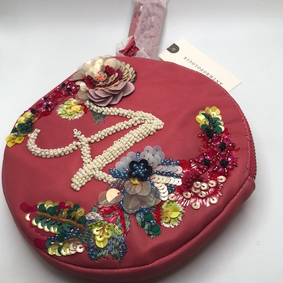 Anthropologie Handbags - Anthro Embellished Leather Monogram Pouch A